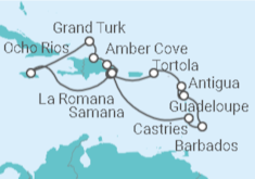 Reiseroute der Kreuzfahrt  St. Lucia, Barbados, Guadeloupe, Antigua Und Barbuda, Britische Jungferninseln, D... Alles Inklusive - Costa Kreuzfahrten