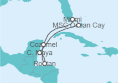 Reiseroute der Kreuzfahrt  Mexiko, Honduras - MSC Cruises