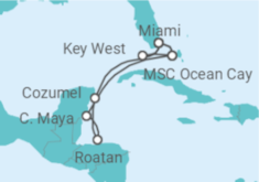 Reiseroute der Kreuzfahrt  Mexiko, Honduras, USA - MSC Cruises