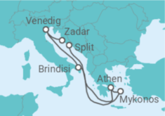Reiseroute der Kreuzfahrt  Italien, Griechenland - MSC Cruises