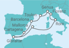 Reiseroute der Kreuzfahrt  Grand Western Mediterranean - Princess Cruises