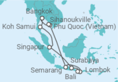 Reiseroute der Kreuzfahrt  Thailand, Indonesien & Singapur - AIDA