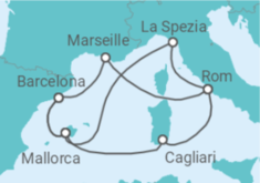 Reiseroute der Kreuzfahrt  Spanien, Frankreich & Italien ab Barcelona 2 - AIDA