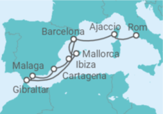 Reiseroute der Kreuzfahrt  Spanien, Frankreich & Gibraltar ab Civitavecchia - AIDA