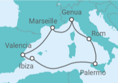 Reiseroute der Kreuzfahrt  Frankreich, Italien, Spanien - MSC Cruises