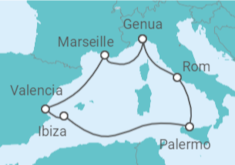 Reiseroute der Kreuzfahrt  Spanien, Frankreich, Italien - MSC Cruises