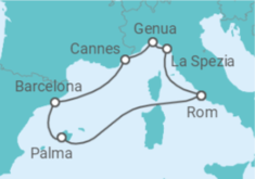 Reiseroute der Kreuzfahrt  Spanien, Frankreich, Italien Alles Inklusive - MSC Cruises