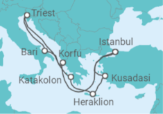 Reiseroute der Kreuzfahrt  Griechenland, Italien, Türkei Alles Inklusive - MSC Cruises