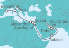 Reiseroute der Kreuzfahrt  Katar, Vereinigte Arabische Emirate, Oman, Jordanien, Ägypten, Italien - MSC Cruises