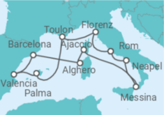 Reiseroute der Kreuzfahrt  Italien, Frankreich, Spanien - Cunard