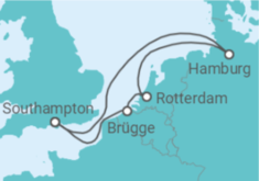 Reiseroute der Kreuzfahrt  Deutschland, Niederlande, Belgien - Cunard