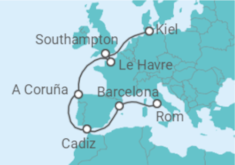 Reiseroute der Kreuzfahrt  Spanien, Frankreich, Vereinigtes Königreich - MSC Cruises