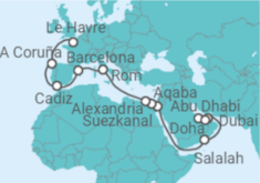 Reiseroute der Kreuzfahrt  Von Dubai nach Le Havre (Frankreich) - MSC Cruises