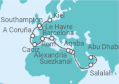 Reiseroute der Kreuzfahrt  Von Abu Dhabi (VAE) nach Kiel - MSC Cruises