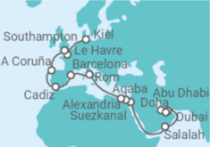 Reiseroute der Kreuzfahrt  Von Dubai nach Kiel - MSC Cruises