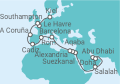 Reiseroute der Kreuzfahrt  Von Doha (Qatar) nach Kiel - MSC Cruises