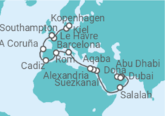 Reiseroute der Kreuzfahrt  Von Dubai nach Kopenhagen (Dänemark) Alles Inklusive - MSC Cruises