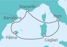Reiseroute der Kreuzfahrt  Mediterrane Schätze mit Sardinien ab Mallorca - AIDA