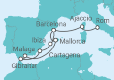 Reiseroute der Kreuzfahrt  Spanien, Frankreich & Gibraltar ab Civitavecchia - AIDA