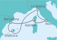 Reiseroute der Kreuzfahrt  Spanien, Frankreich & Italien ab Civitavecchia - AIDA