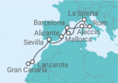 Reiseroute der Kreuzfahrt  Von Gran Canaria nach Barcelona - AIDA