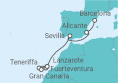 Reiseroute der Kreuzfahrt  Von Teneriffa nach Barcelona - AIDA