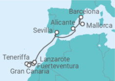 Reiseroute der Kreuzfahrt  Von Teneriffa nach Mallorca - AIDA