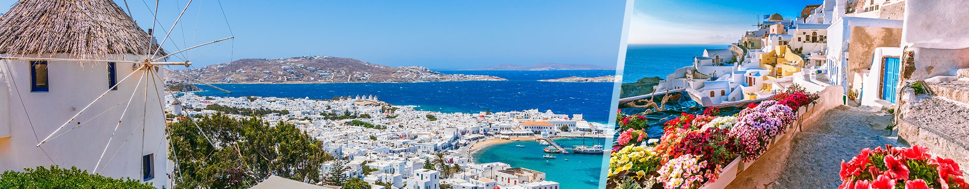 Santorini und Mykonos mit dem Flugzeug