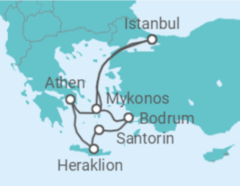 Reiseroute der Kreuzfahrt  Türkei, Griechenland - Costa Kreuzfahrten