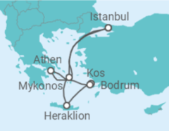 Reiseroute der Kreuzfahrt  Griechenland, Türkei - Costa Kreuzfahrten