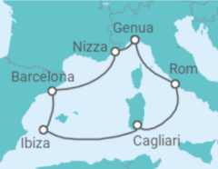 Reiseroute der Kreuzfahrt  Spanien, Italien, Frankreich - MSC Cruises