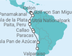 Reiseroute der Kreuzfahrt  Expedition Südamerika mit Panamakanal – Geheimnisvolles Äquator-Abenteuer - Hapag-Lloyd Cruises