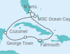 Reiseroute der Kreuzfahrt  Jamaika, Kaimaninseln, Mexiko - MSC Cruises
