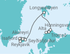 Reiseroute der Kreuzfahrt  Island, Norwegen - NCL Norwegian Cruise Line
