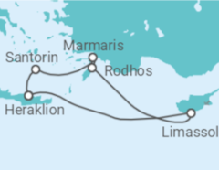 Reiseroute der Kreuzfahrt  7 Nächte - Östliches Mittelmeer mit Rhodos - Mein Schiff