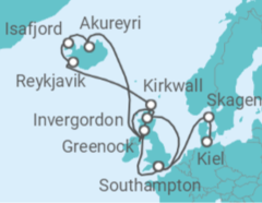 Reiseroute der Kreuzfahrt  Island Kreuzfahrt ab Kiel - Cunard