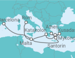 Reiseroute der Kreuzfahrt  Griechenland, Türkei, Malta - Celebrity Cruises