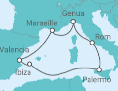 Reiseroute der Kreuzfahrt  Italien, Spanien, Frankreich Alles Inklusive - MSC Cruises