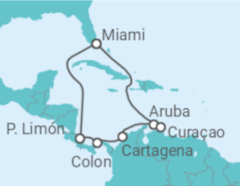Reiseroute der Kreuzfahrt  Costa Rica, Panama, Kolumbien, Aruba, Curaçao - Royal Caribbean