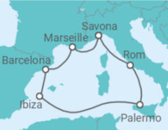 Reiseroute der Kreuzfahrt  Spanien, Italien, Frankreich - Costa Kreuzfahrten