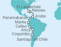 Reiseroute der Kreuzfahrt  Peru, Panama, Aruba, Bahamas - Cunard