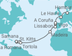 Reiseroute der Kreuzfahrt  Von der Dominikanischen Republik nach Hamburg 3 - AIDA