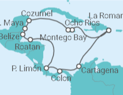 Reiseroute der Kreuzfahrt  14 Nächte - Best of Mittelamerika - ab/bis La Romana - Mein Schiff