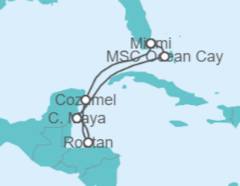 Reiseroute der Kreuzfahrt  Mexiko, Honduras - MSC Cruises