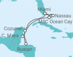 Reiseroute der Kreuzfahrt  Bahamas, USA, Mexiko, Honduras - MSC Cruises