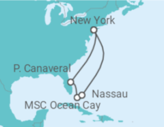 Reiseroute der Kreuzfahrt  USA, Bahamas Alles Inklusive - MSC Cruises