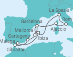 Reiseroute der Kreuzfahrt Große Mittelmeer-Reise ab Mallorca 2 - mit Flug - AIDA Reiseroute der Kreuzfahrt Große Mittelmeer-Reise ab Mallorca 2 - mit Flug - AIDA