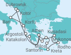 Reiseroute der Kreuzfahrt Türkei, Griechenland, Kroatien, Montenegro, Italien - Celestyal Cruises Reiseroute der Kreuzfahrt Türkei, Griechenland, Kroatien, Montenegro, Italien - Celestyal Cruises