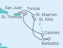 Reiseroute der Kreuzfahrt Sint Maarten, Barbados, St. Lucia, Amerikanische Jungferninseln, Britische Jungferninseln - NCL Norwegian Cruise Line Reiseroute der Kreuzfahrt Sint Maarten, Barbados, St. Lucia, Amerikanische Jungferninseln, Britische Jungferninseln - NCL Norwegian Cruise Line