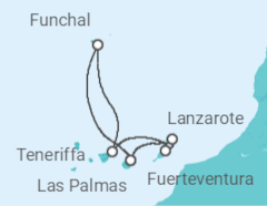 Reiseroute der Kreuzfahrt Kanaren & Madeira ab Teneriffa - AIDA Reiseroute der Kreuzfahrt Kanaren & Madeira ab Teneriffa - AIDA